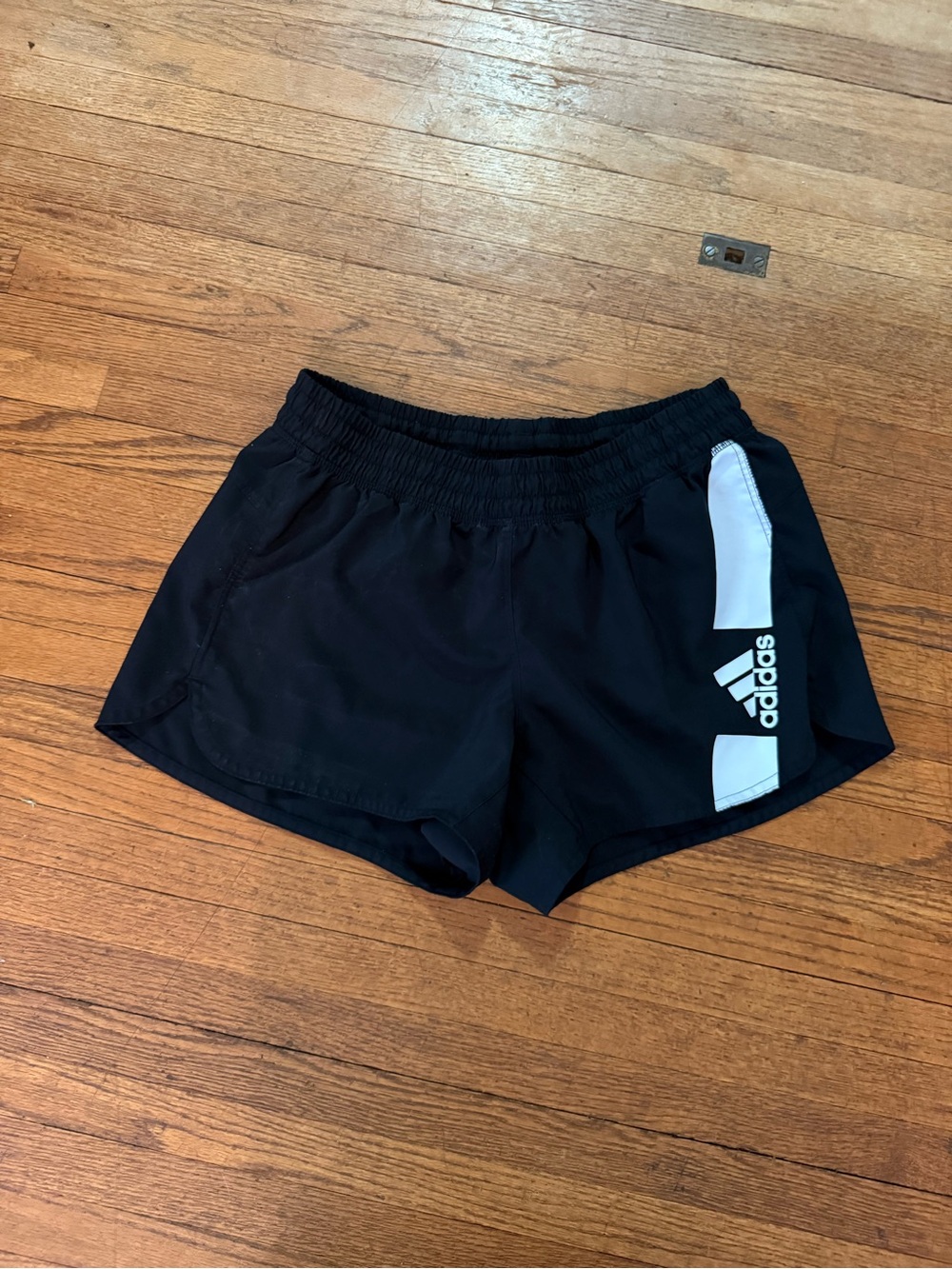 adidas Black Women's Athletic Shorts with White Logo Accent - Size Small